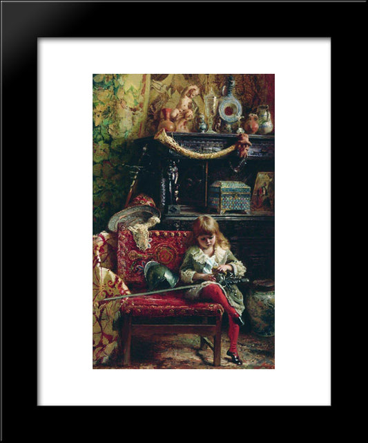 Portrait Of The Son In Workshop (Small Antique Dealer) 20x24 Black Modern Wood Framed Art Print Poster by Makovsky, Konstantin