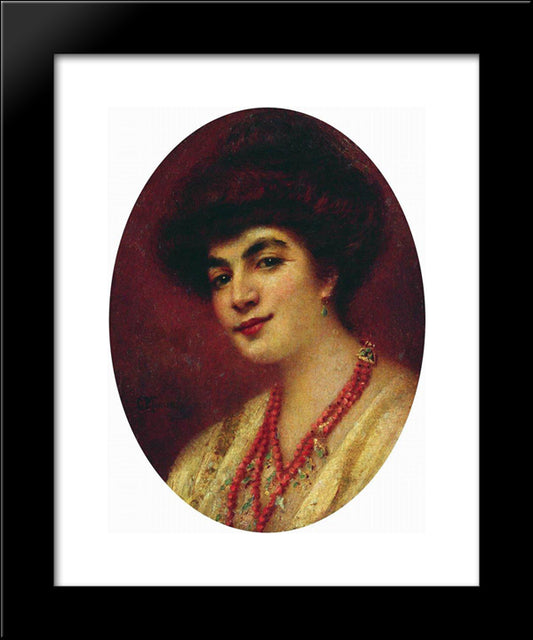 Portrait Of The Woman With Coral Beads 20x24 Black Modern Wood Framed Art Print Poster by Makovsky, Konstantin