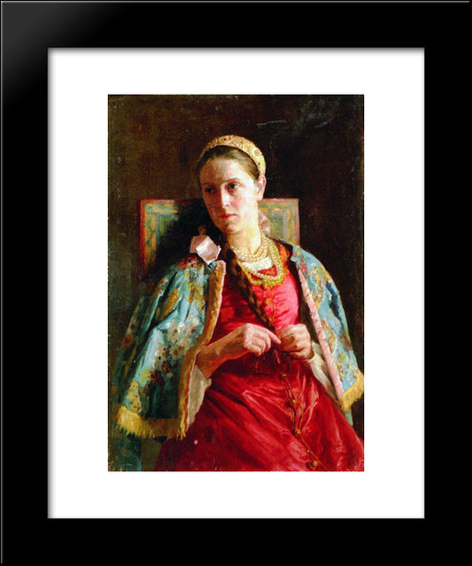 Portrait Of The Young Lady In Russian Costume 20x24 Black Modern Wood Framed Art Print Poster by Makovsky, Konstantin