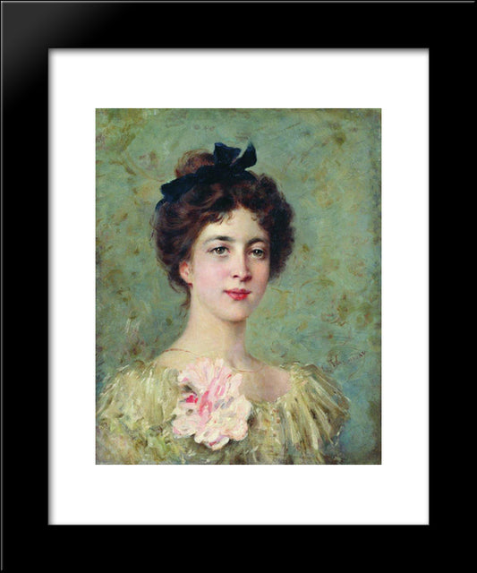 Portrait Of The Young Lady With Pink Bow 20x24 Black Modern Wood Framed Art Print Poster by Makovsky, Konstantin