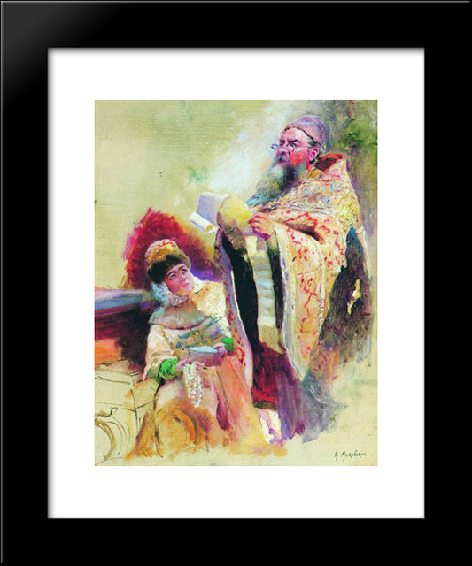 Priest And Boyarynia 20x24 Black Modern Wood Framed Art Print Poster by Makovsky, Konstantin