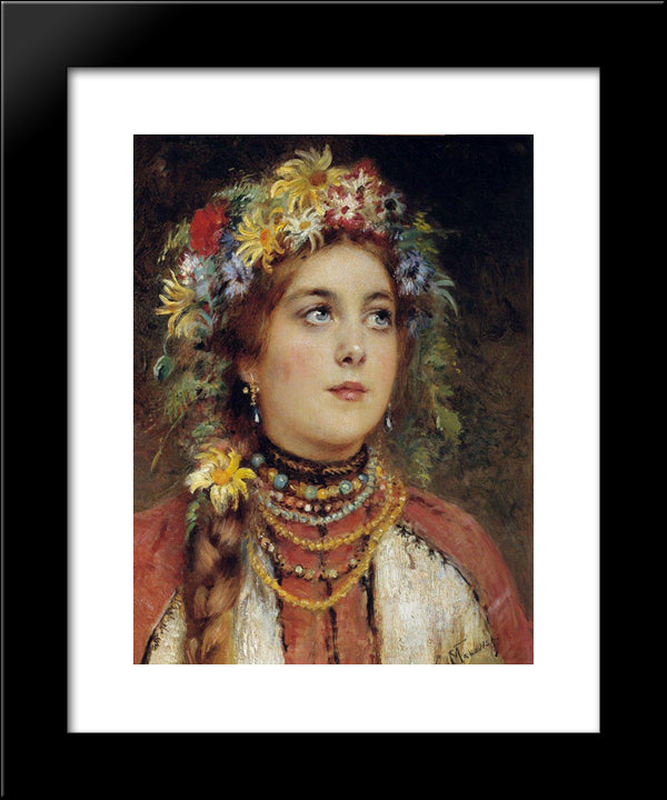 Russian Beauty In Summer Garland 20x24 Black Modern Wood Framed Art Print Poster by Makovsky, Konstantin