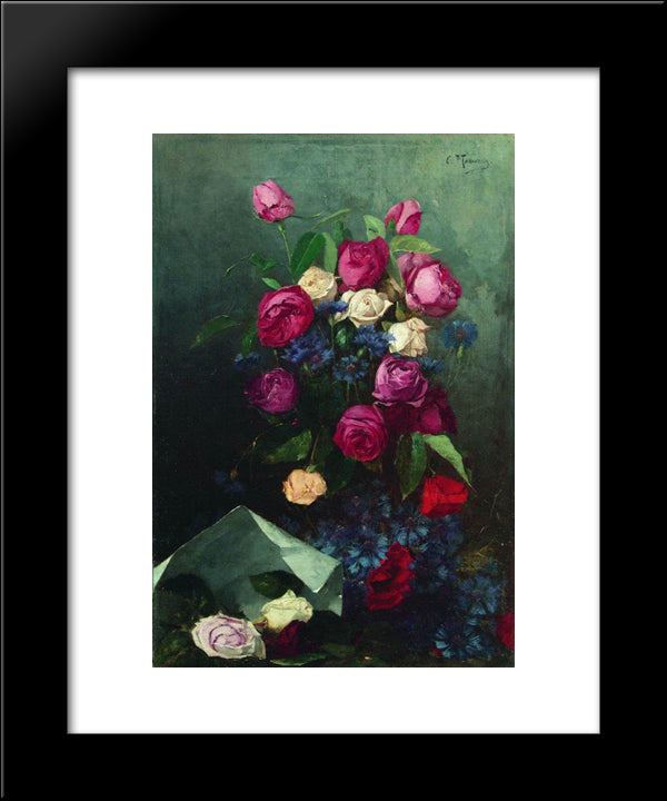 Still Life With Roses And Knapweeds 20x24 Black Modern Wood Framed Art Print Poster by Makovsky, Konstantin