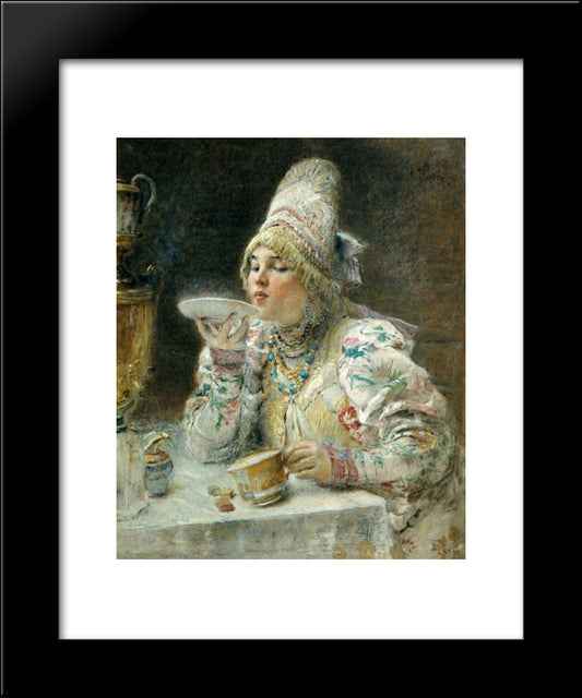 Tea Drinking 20x24 Black Modern Wood Framed Art Print Poster by Makovsky, Konstantin