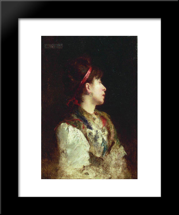 The Girl With The Red Ribbon 20x24 Black Modern Wood Framed Art Print Poster by Makovsky, Konstantin