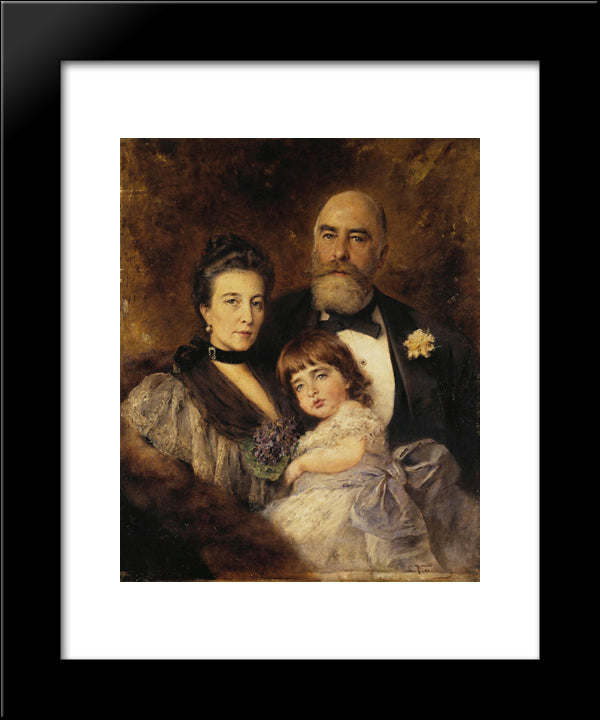 Volkov'S Family. Group Portrait Of M.S.Volkov, S.N.Volkova And S.M.Volkov-Manzei 20x24 Black Modern Wood Framed Art Print Poster by Makovsky, Konstantin