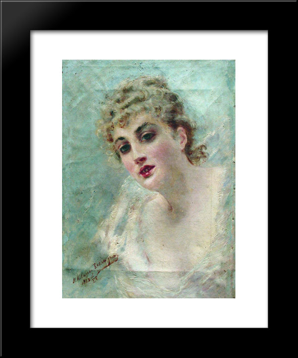 Woman Head (Portrait Of E.Kovaliova) 20x24 Black Modern Wood Framed Art Print Poster by Makovsky, Konstantin