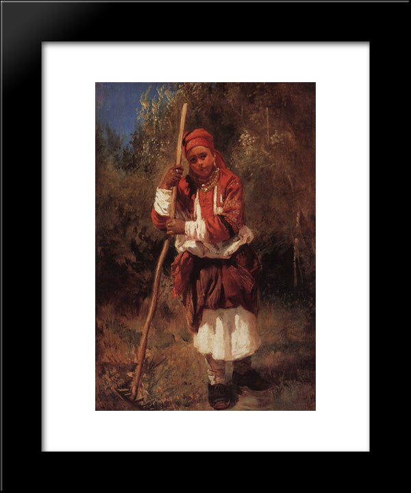 Woman With Rake 20x24 Black Modern Wood Framed Art Print Poster by Makovsky, Konstantin