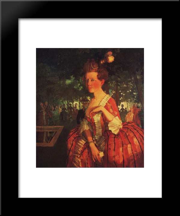 A Young Girl In A Red Dress (Girl With A Letter) 20x24 Black Modern Wood Framed Art Print Poster by Somov, Konstantin