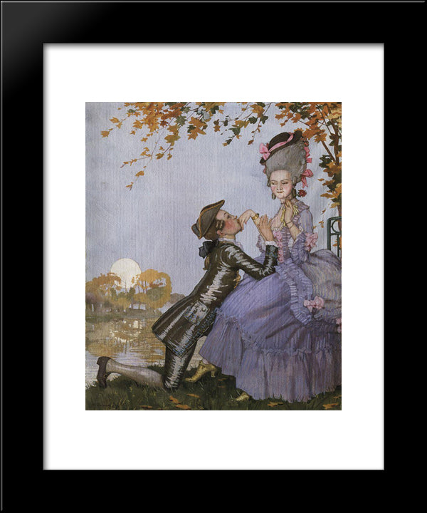 A Youth On His Knees In Front Of A Lady 20x24 Black Modern Wood Framed Art Print Poster by Somov, Konstantin