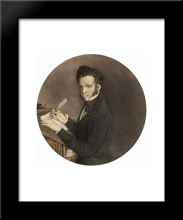 Alexander Pushkin At Work 20x24 Black Modern Wood Framed Art Print Poster by Somov, Konstantin
