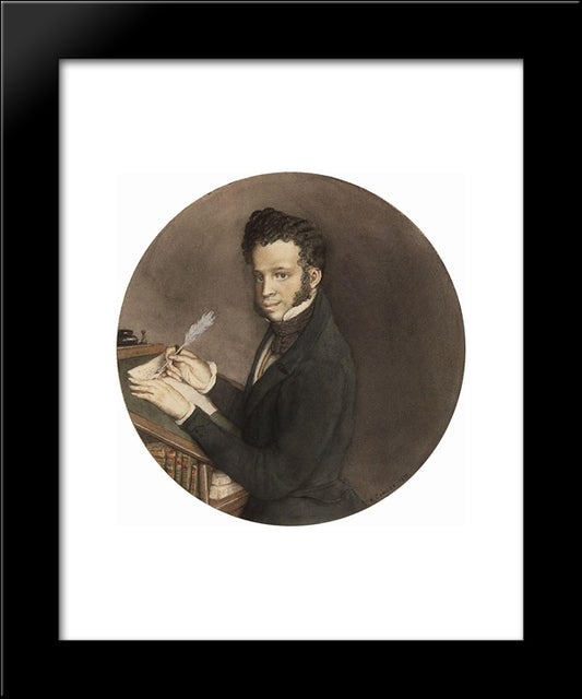 Alexander Pushkin At Work 20x24 Black Modern Wood Framed Art Print Poster by Somov, Konstantin