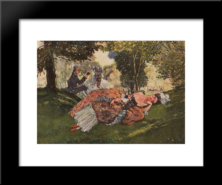 Asleep On The Grass Young Woman 20x24 Black Modern Wood Framed Art Print Poster by Somov, Konstantin
