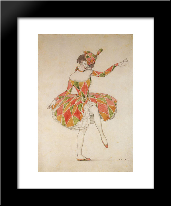 Design Of Costume Of Columbine For Anna Pavlova In Harlequinade 20x24 Black Modern Wood Framed Art Print Poster by Somov, Konstantin