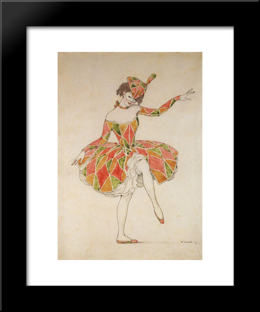 Design Of Costume Of Columbine For Anna Pavlova In Harlequinade 20x24 Black Modern Wood Framed Art Print Poster by Somov, Konstantin