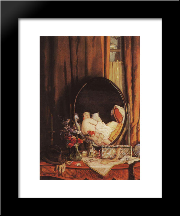 Intimate Reflection In The Mirror On The Dressing Table 20x24 Black Modern Wood Framed Art Print Poster by Somov, Konstantin