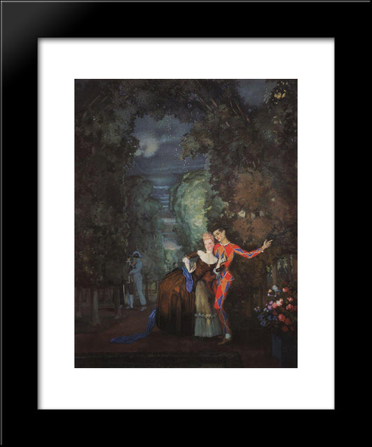 Lady And Harlequin 20x24 Black Modern Wood Framed Art Print Poster by Somov, Konstantin