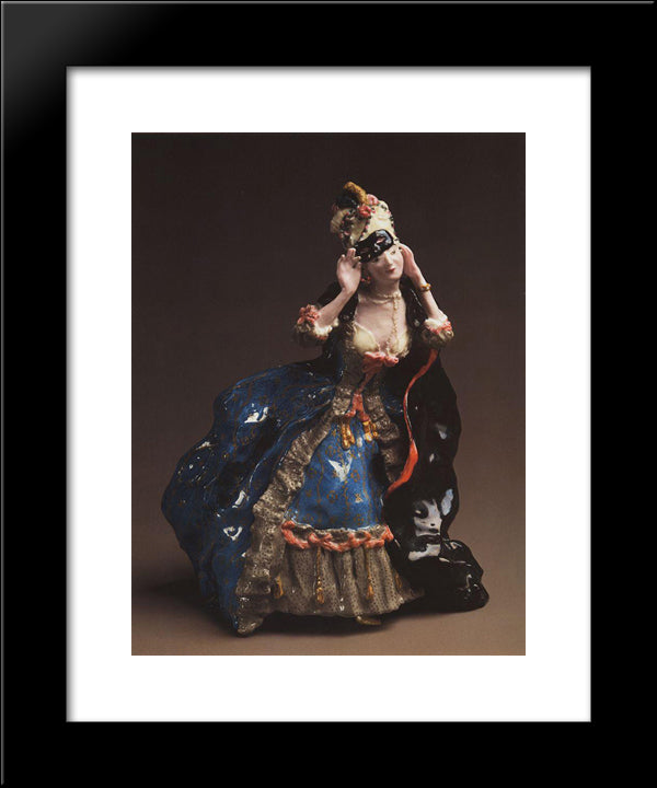 Lady Taking Off A Mask 20x24 Black Modern Wood Framed Art Print Poster by Somov, Konstantin