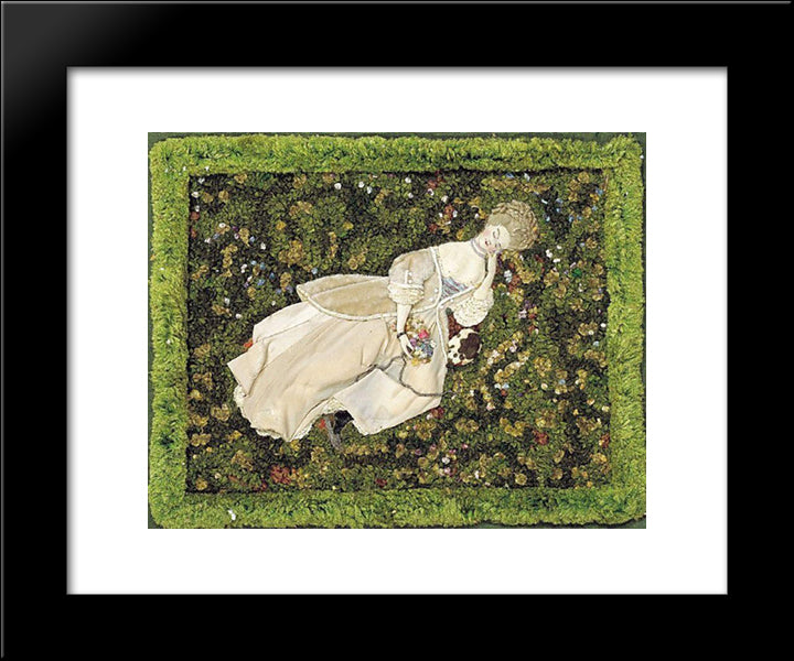 Lady With The Dog, Relaxing On The Lawn 20x24 Black Modern Wood Framed Art Print Poster by Somov, Konstantin