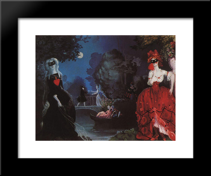 Masquerade 20x24 Black Modern Wood Framed Art Print Poster by Somov, Konstantin