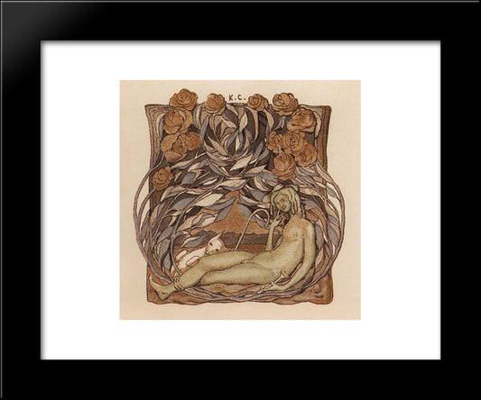 Naked Among The Flowers 20x24 Black Modern Wood Framed Art Print Poster by Somov, Konstantin