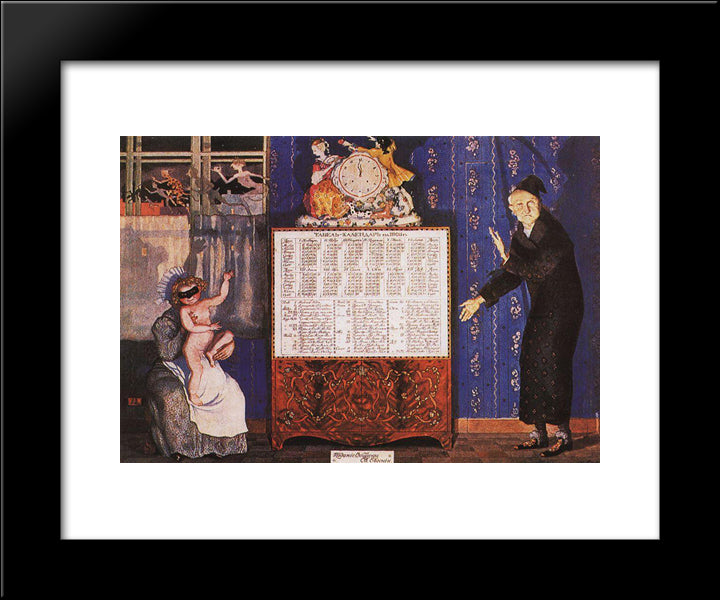 Old And New Year. Cover-Table Calendar For 1905 20x24 Black Modern Wood Framed Art Print Poster by Somov, Konstantin