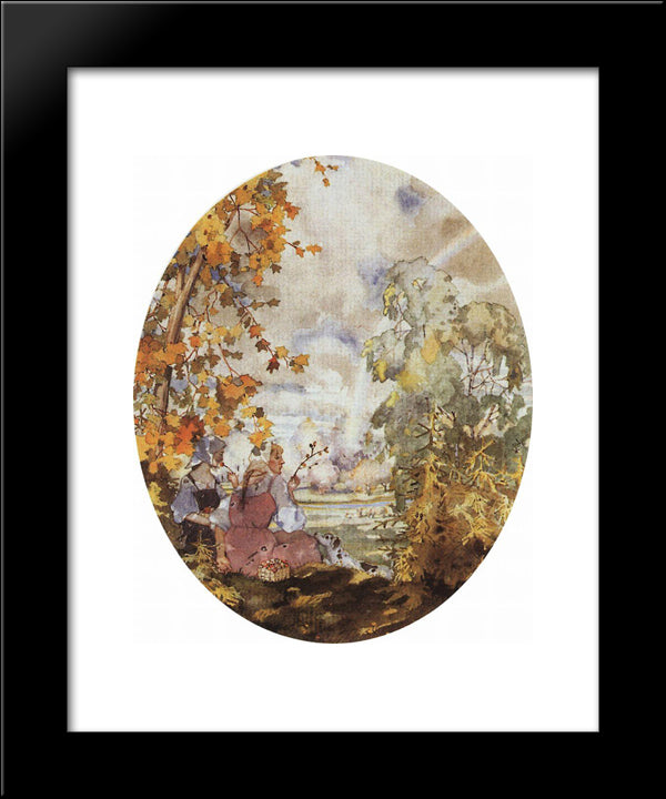 Pastoral Scene With Two Girls 20x24 Black Modern Wood Framed Art Print Poster by Somov, Konstantin