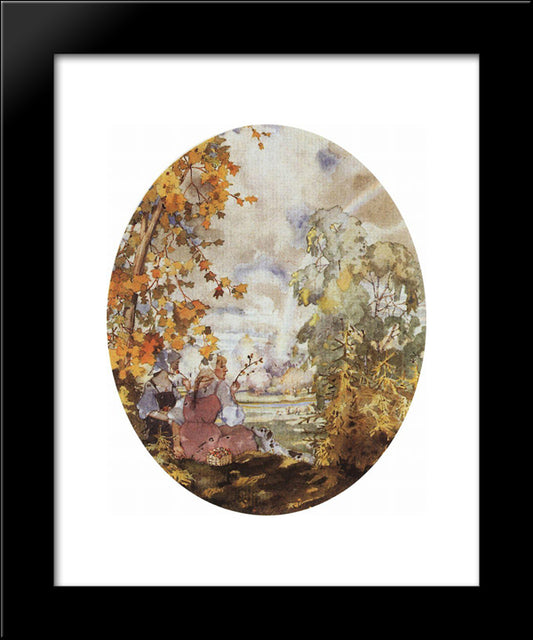 Pastoral Scene With Two Girls 20x24 Black Modern Wood Framed Art Print Poster by Somov, Konstantin