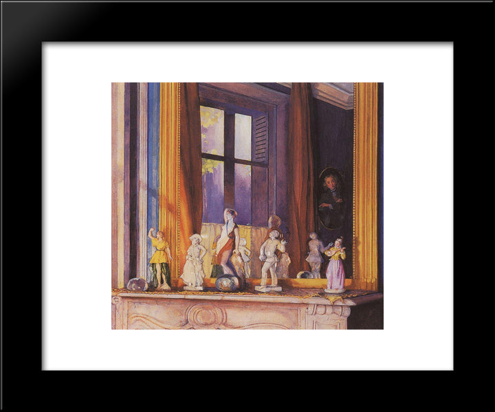 Porcelain Figurines On A Stone Shelf 20x24 Black Modern Wood Framed Art Print Poster by Somov, Konstantin