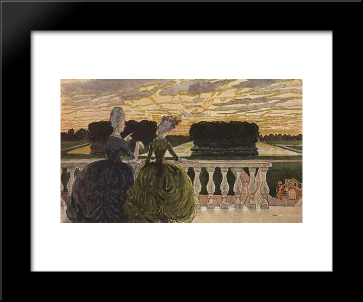 Two Ladies On The Terrace 20x24 Black Modern Wood Framed Art Print Poster by Somov, Konstantin
