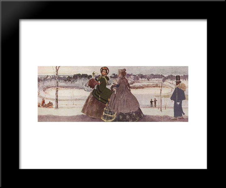 Walking In Winter 20x24 Black Modern Wood Framed Art Print Poster by Somov, Konstantin
