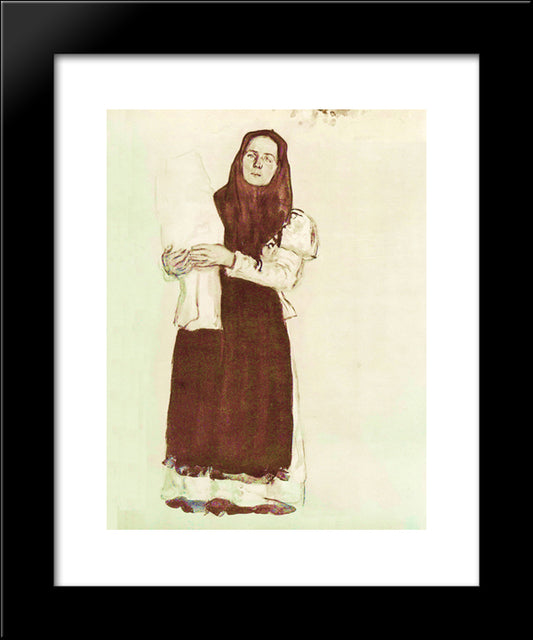 A Young Peasant Woman In A Red Scarf 20x24 Black Modern Wood Framed Art Print Poster by Yuon, Konstantin