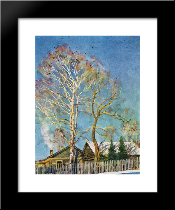 Blue Morning. Rooks On The Birches. Ligachevo 20x24 Black Modern Wood Framed Art Print Poster by Yuon, Konstantin