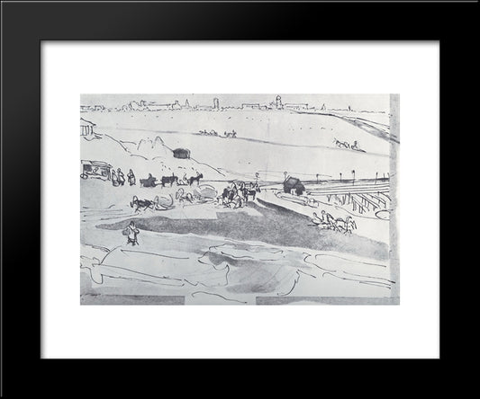 Crossing Through Oka. Nizhny Novgorod 20x24 Black Modern Wood Framed Art Print Poster by Yuon, Konstantin