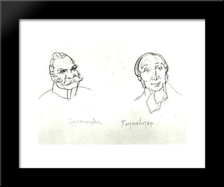 Gogol'S Comedy Sketch For The 'Inspector'. Derzhimorda And The Postmaster 20x24 Black Modern Wood Framed Art Print Poster by Yuon, Konstantin