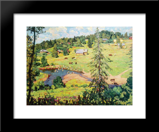 July. Bathing 20x24 Black Modern Wood Framed Art Print Poster by Yuon, Konstantin