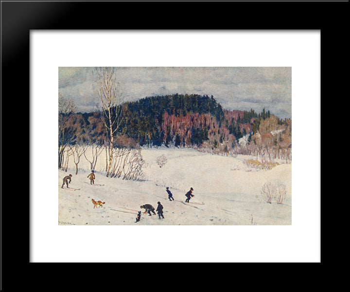 Landscape With Skiers 20x24 Black Modern Wood Framed Art Print Poster by Yuon, Konstantin