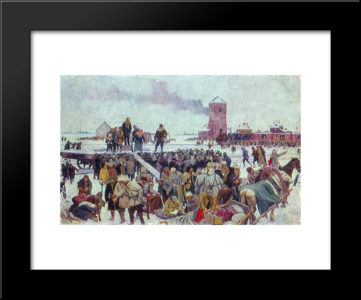 Seeing The Unit Of Workers To The Front 20x24 Black Modern Wood Framed Art Print Poster by Yuon, Konstantin