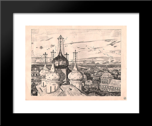 Sergiyev Posad. Domes And Swallows 20x24 Black Modern Wood Framed Art Print Poster by Yuon, Konstantin