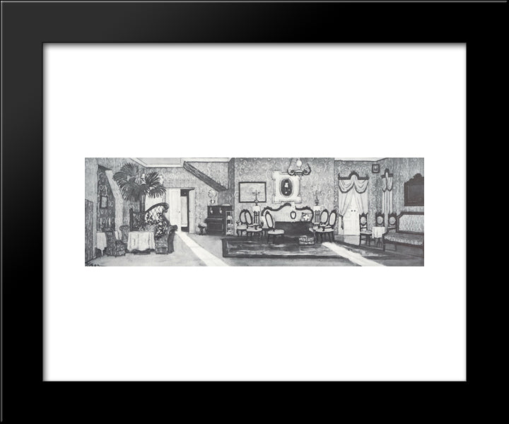 Sketch Of Gorky'S Play 'Egor Bulychov And Others'. Crimson Dining Room 20x24 Black Modern Wood Framed Art Print Poster by Yuon, Konstantin