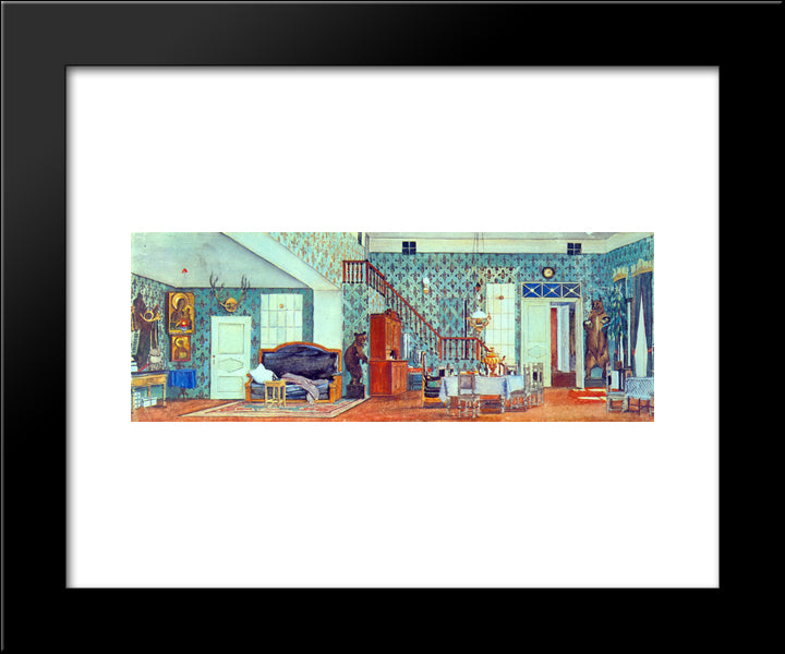 Sketch Of Gorky'S Play 'Egor Bulychov And Others'. Green Dining 20x24 Black Modern Wood Framed Art Print Poster by Yuon, Konstantin