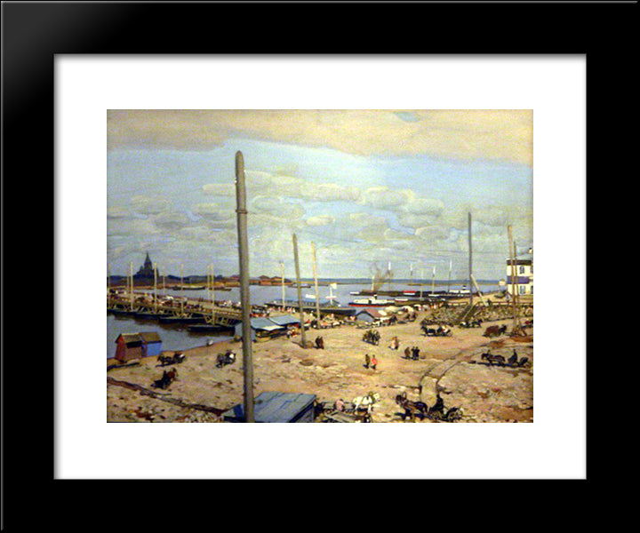 The Bridge Across The Oka River In Nizhny Novgorod 20x24 Black Modern Wood Framed Art Print Poster by Yuon, Konstantin