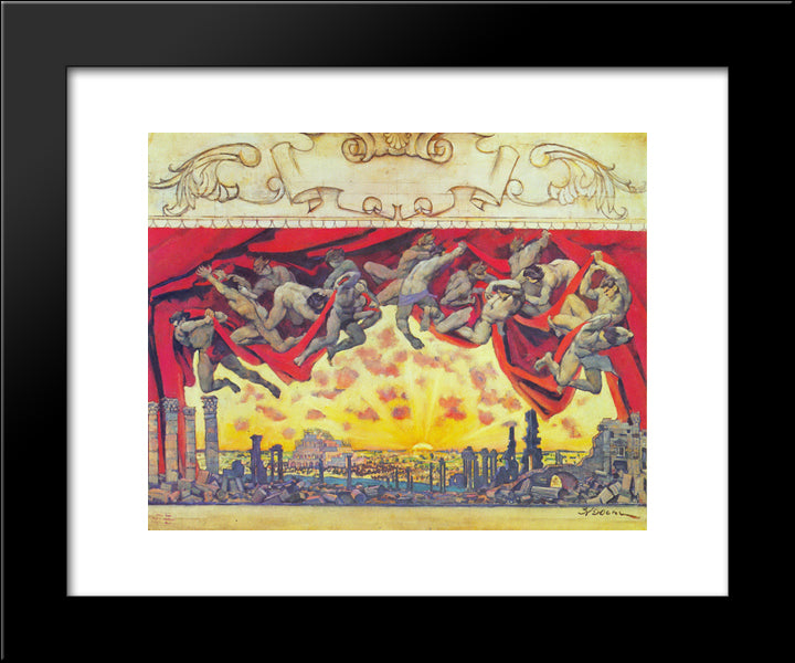 The Curtain Sketch For The State Academic Bolshoi Theatre 20x24 Black Modern Wood Framed Art Print Poster by Yuon, Konstantin
