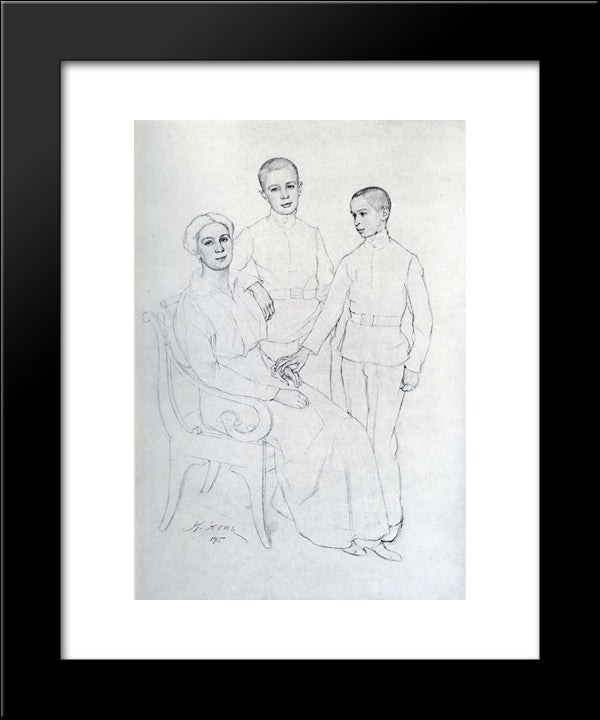 The Family Portrait (Klavdiya Yuon, Artist'S Wife, And Sons Boris And Igor) 20x24 Black Modern Wood Framed Art Print Poster by Yuon, Konstantin