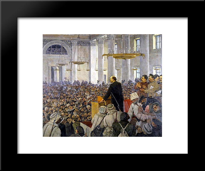 The First Speech Of Vladimir Lenin In The Smolny. Late Version Of The Picture In 1927 20x24 Black Modern Wood Framed Art Print Poster by Yuon, Konstantin