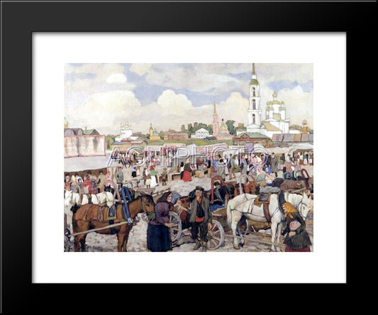 The Market In Uglich 20x24 Black Modern Wood Framed Art Print Poster by Yuon, Konstantin