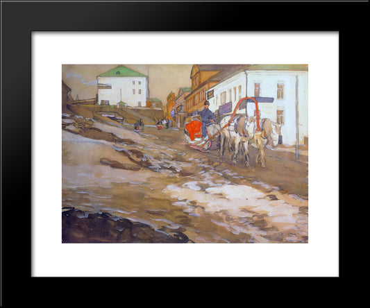 The Red Sled. The Troitse - Sergiyev Tenements 20x24 Black Modern Wood Framed Art Print Poster by Yuon, Konstantin