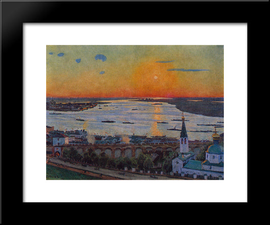 The Sunset On Volga. Nizhny Novgorod 20x24 Black Modern Wood Framed Art Print Poster by Yuon, Konstantin