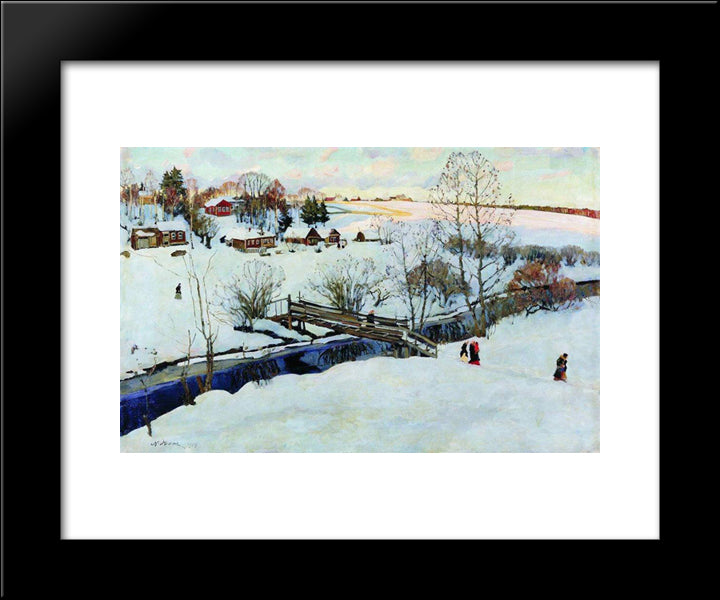 The Winter. Little Bridge 20x24 Black Modern Wood Framed Art Print Poster by Yuon, Konstantin