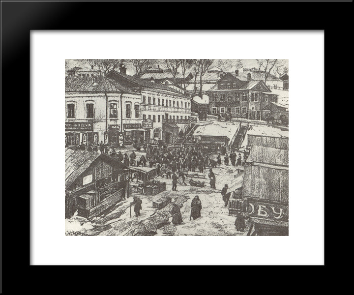 Torzhok. The Red Market Outside 20x24 Black Modern Wood Framed Art Print Poster by Yuon, Konstantin